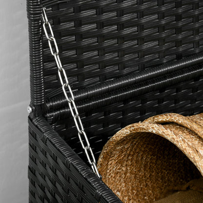 Outsunny Rattan Garden Storage Box, Outdoor PE Wicker Deck Doxes With Shoe Layer for Indoor, Outdoor, Spa, Black