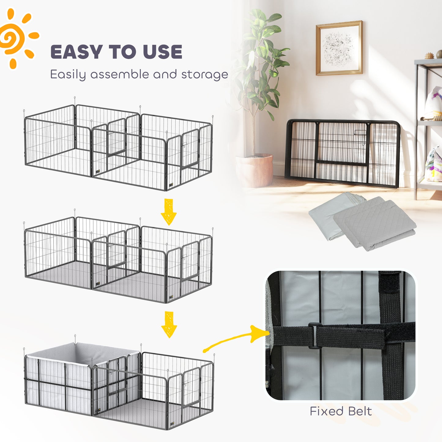 PawHut Seven-Panel Dog Whelping Box, Dog Playpen with Washable Whelping Pads, Wind-Resistant Fabric, for Small and Medium Dogs