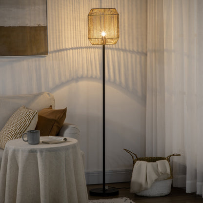 HOMCOM Lampa stojąca Farmhouse, Lampy podłogowe z abażurem z ręcznie tkanego rattanu do salonu