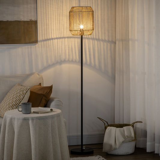 HOMCOM Lampa stojąca Farmhouse, Lampy podłogowe z abażurem z ręcznie tkanego rattanu do salonu