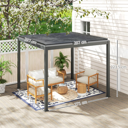 Outsunny 3 x 3(m) Elektryczna pergola żaluzjowa z oświetleniem LED, aluminiowa pergola z twardym dachem i pilotem, regulowany dach i system odwodnienia, wodoodporna i odporna na promieniowanie UV