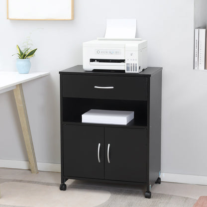 Vinsetto Printer Table, Mobile Printer Cabinet with Storage, Open Shelf, Drawer for Home, Office, Black