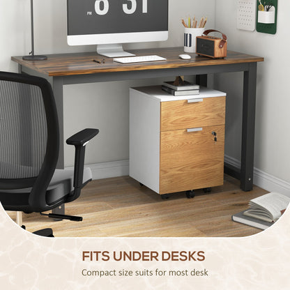 2 Drawer Filing Cabinet with Lock and Wheels, Mobile File Cabinet with Adjustable Hanging Bars for A4 and Letter, Under Desk Office