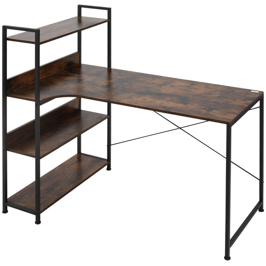 HOMCOM Office Desk with Storage Shelves, 120 CM Computer Desk, Industrial Study Table with Metal Frame for Home Office Small Space, Rustic Brown