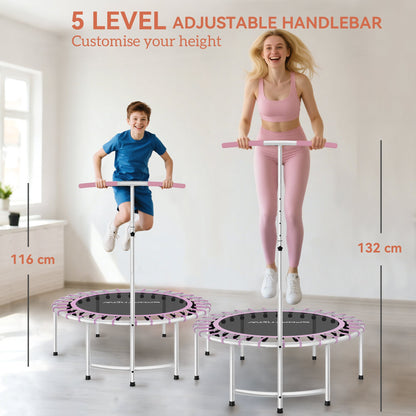 SPORTNOW 40" Fitness Trampoline, Mini Rebounder Trampoline for Adults with 5-Level Adjustable Handle, Indoor Exercise Bungee Rebounder, Max Load 100KG, Purple