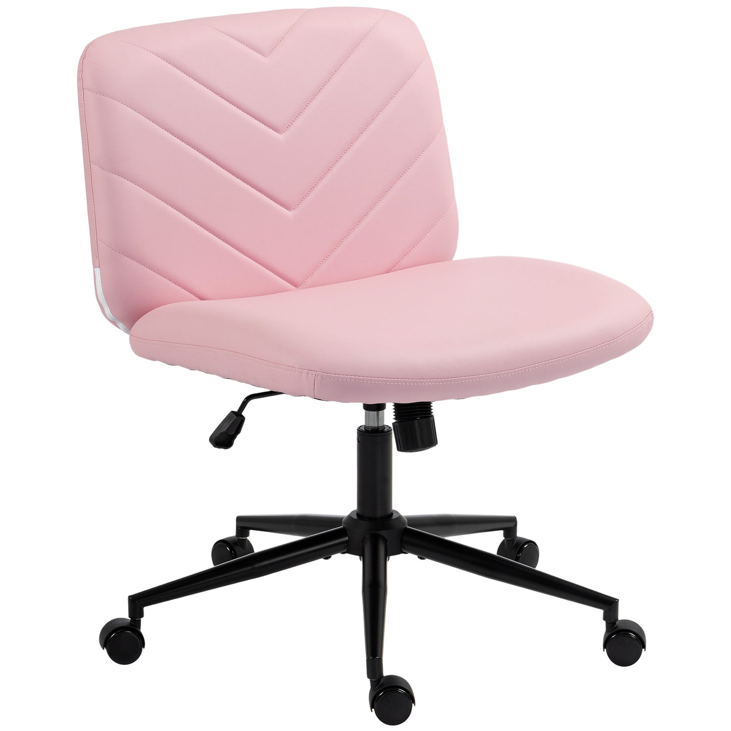 HOMCOM Home Office Desk Chair Height Adjustable Swivel Chair Cross Legged Wide Seat Swivel Wheels Pink