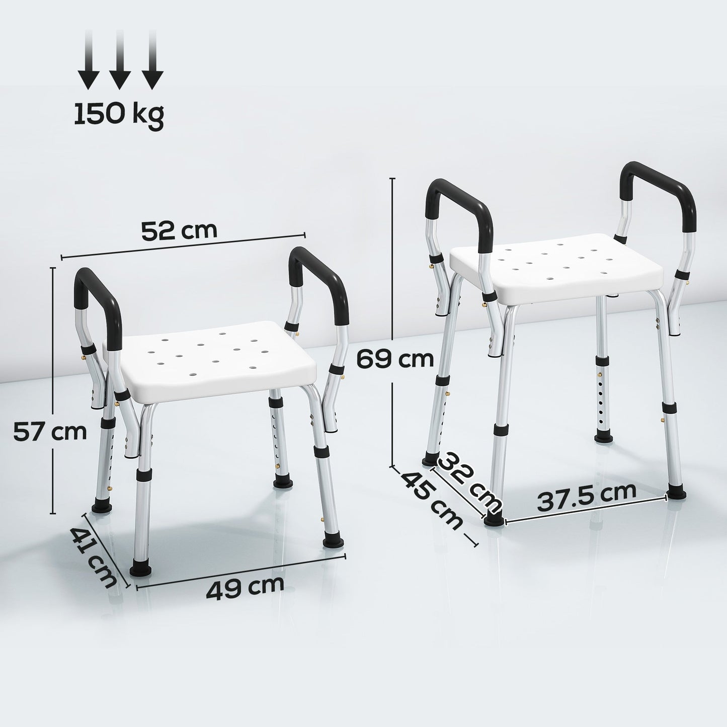 HOMCOM 57-69cm Aluminium Frame Bath Seat