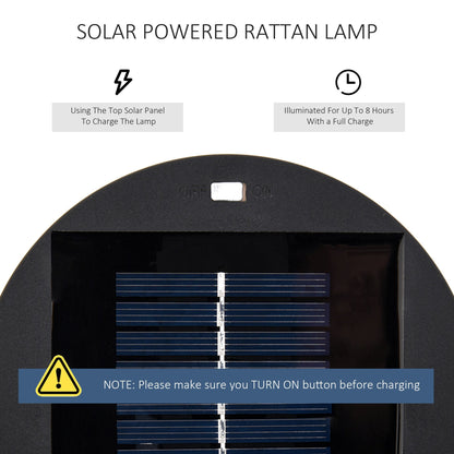 مصابيح Outsunny Patio Garden تعمل بالطاقة الشمسية، مصابيح منسوجة من الراتنج الخوص، تشغيل/إيقاف تلقائي للشرفة، الفناء، الحديقة، الفناء، أسود