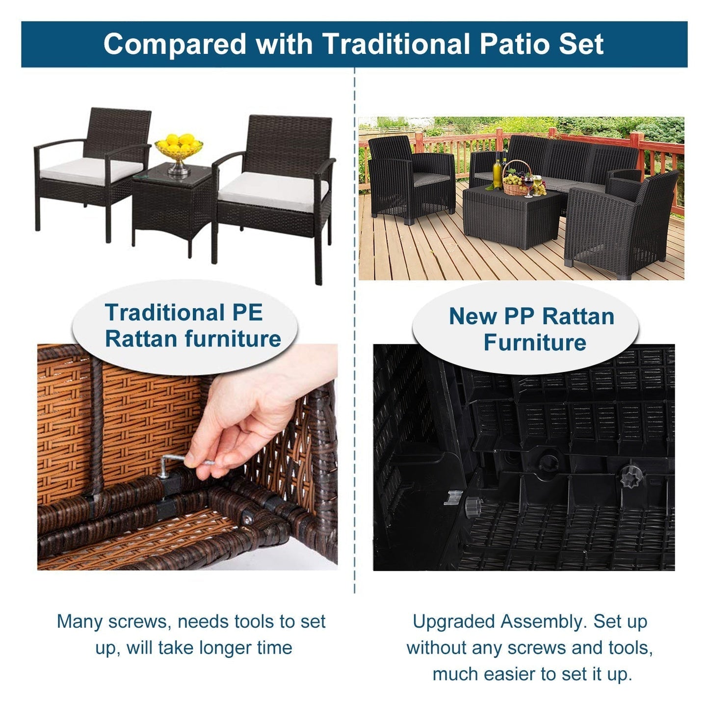 Outsunny 5-Seater Outdoor Garden PP Rattan Effect Furniture Set w/ Cushion Black