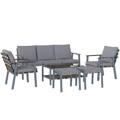 Outsunny Six-Piece Rattan Garden Sofa Set - Grey
