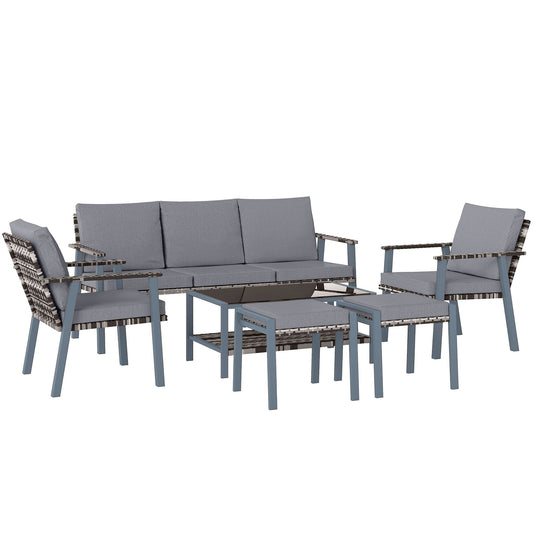 Outsunny Six-Piece Rattan Garden Sofa Set - Grey