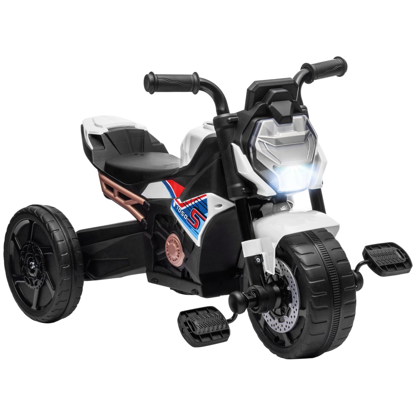 AIYAPLAY Motorcycle Design, 3 in 1 Toddler Trike, Sliding Car, Balance Bike with toy safety light, Music, Horn, White