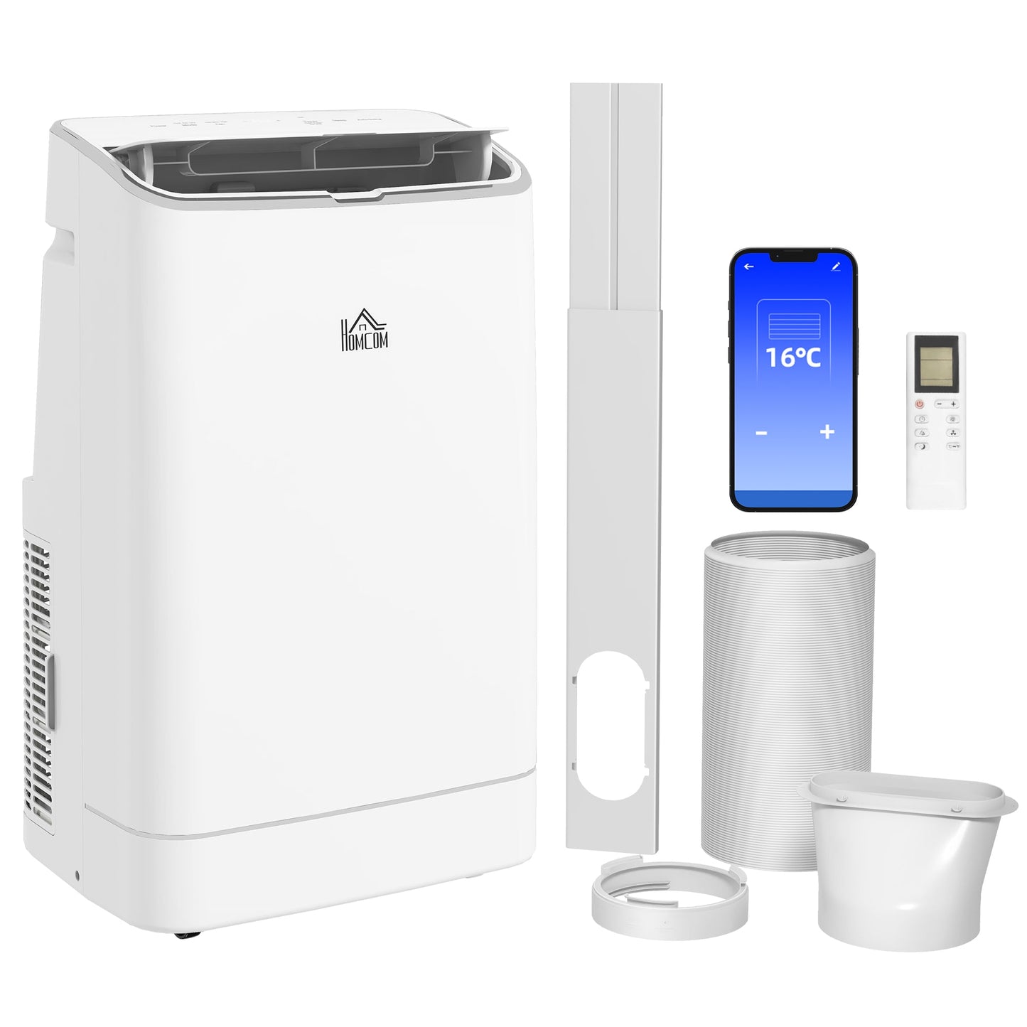 HOMCOM 14000 BTU Mobile Air Conditioner, 35m_, Smart Home WiFi, with Dehumidifier, Fan, 24H Timer, Window Kit, White