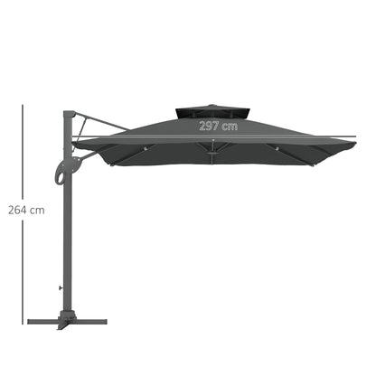 مظلة حديقة معلقة من القماش السميك بقطر 3 أمتار من Outsunny، بقاعدة متقاطعة - رمادية