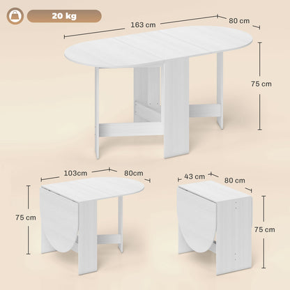HOMCOM Folding Dining Table, Drop Leaf Table for Small Spaces, Oval Tabletop for Dining Room, Ash Wood-Effect
