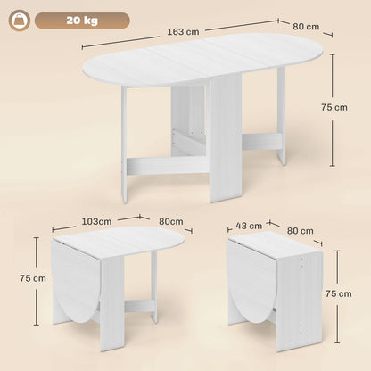 HOMCOM Folding Dining Table, Drop Leaf Table for Small Spaces, Oval Tabletop for Dining Room, Ash Wood-Effect