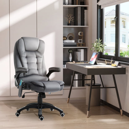 Vinsetto Massage Recliner Chair Heated Office Chair with Six Massage Points Velvet-Feel Fabric 360¡ Swivel Wheels Grey