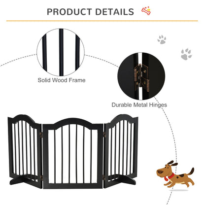 PawHut Wooden Foldable Small Sized Dog Gate Stepover Panel with Support Feet Pet Fence Freestanding Safety Barrier for the House Doorway Stairs Black