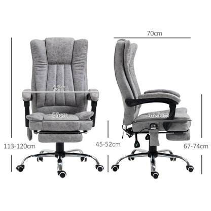 Vinsetto Office Chair with Massage and Heat, Microfibre Reclining Computer Desk Chair with Footrest and Adjustable Height, Swivel Wheels for Home Office, Grey