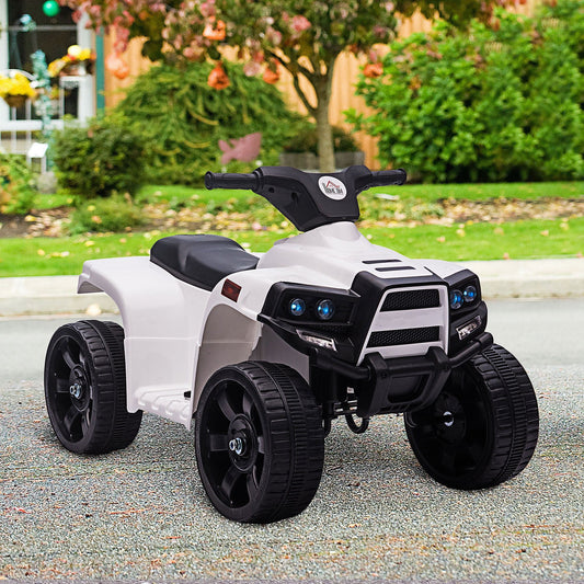 HOMCOM 6V Kids Electric Ride on Car, All Terrain Vehicle Toy, Quad Bike With Headlights, Horn, for Toddlers 18-36 Months White