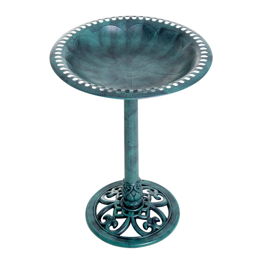 حامل تغذية خارجي للحديقة من Outsunny Garden Bird Bath مع نمط يشبه الصدف، لمسة نهائية عتيقة، 50 سم، أخضر