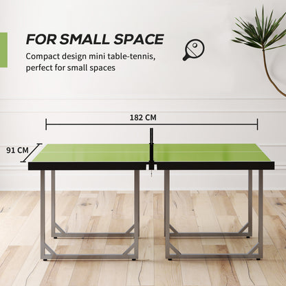 HOMCOM 6ft 182cm Mini Table Tennis Table Folding Ping Pong Table with Net Multi-Use Table for Indoor Outdoor Game, Green