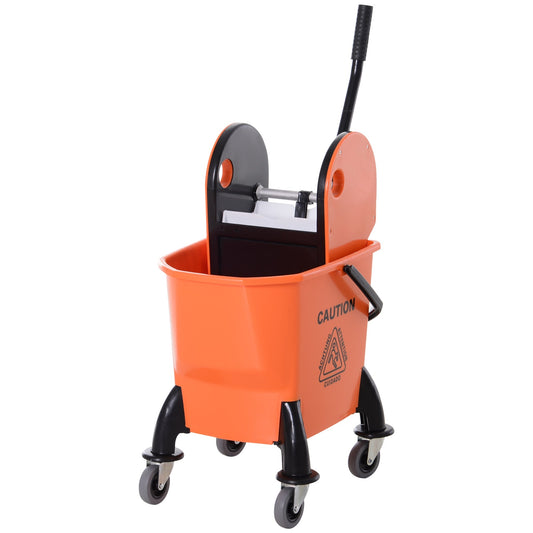 26L Mop Bucket with Wringer, Mop Bucket on Wheels with Carry Handle, Mop Holder, Plastic Body for Household, Orange