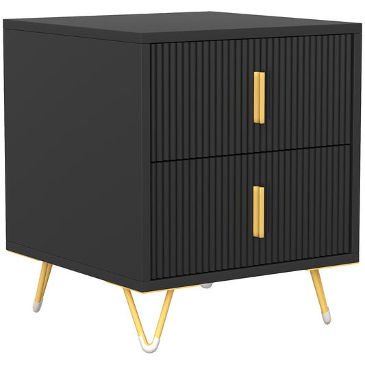 HOMCOM Elegant Fluted Bedside Table - Black/Gold-Tone