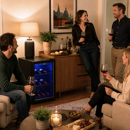 HOMCOM 16 Bottle Wine Cooler, 48 Litre Capacity, 4-16°C Tabletop Counter Drinks Wine Fridge with Glass Door, LED Light, Black