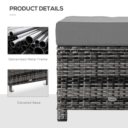 مسند قدم من Outsunny Rattan مسند قدم من الخيزران مع وسادة مقعد مبطنة وأثاث فناء خارجي للفناء الخلفي والحديقة بجانب حمام السباحة وغرفة المعيشة مقاس 50 × 50 × 35 سم رمادي