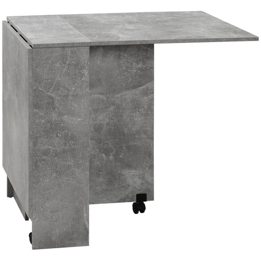 HOMCOM Folding Dining Table, Drop Leaf Table with 2-Tier Shelves, Rolling Casters, for Small Spaces, Kitchen, Cement Grey