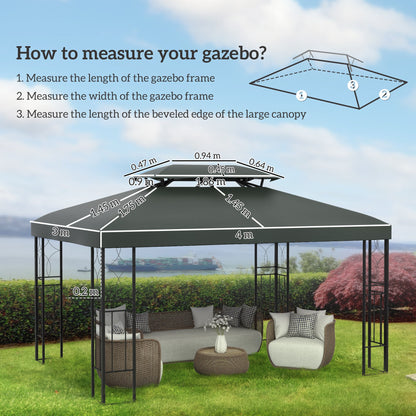Outsunny Gazebo Roof Replacement, for 3 x 4m Frames - Grey