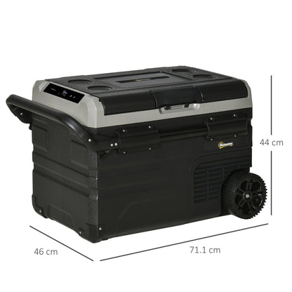 Lodówka samochodowa Outsunny 40L, przenośna chłodziarka kompresorowa, lodówka z zamrażarką z wewnętrznym oświetleniem LED, składane uchwyty, uchwyty na kubki, 12/24 V DC i 110-240 V AC do podróży kamperem, łodzią i kamperem do -20√¢‚Äû∆í