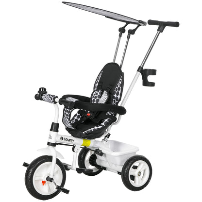 4 in 1 Tricycle for Kids with 5-point harness straps, Removable Canopy, White