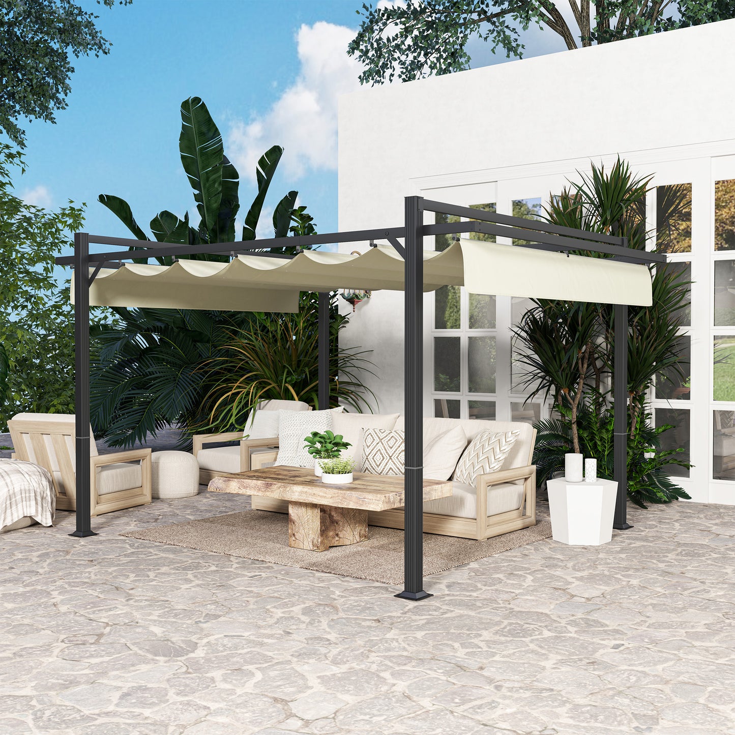 Outsunny 3 x 4m aluminiowa pergola z rozsuwanym dachem - szary/khaki