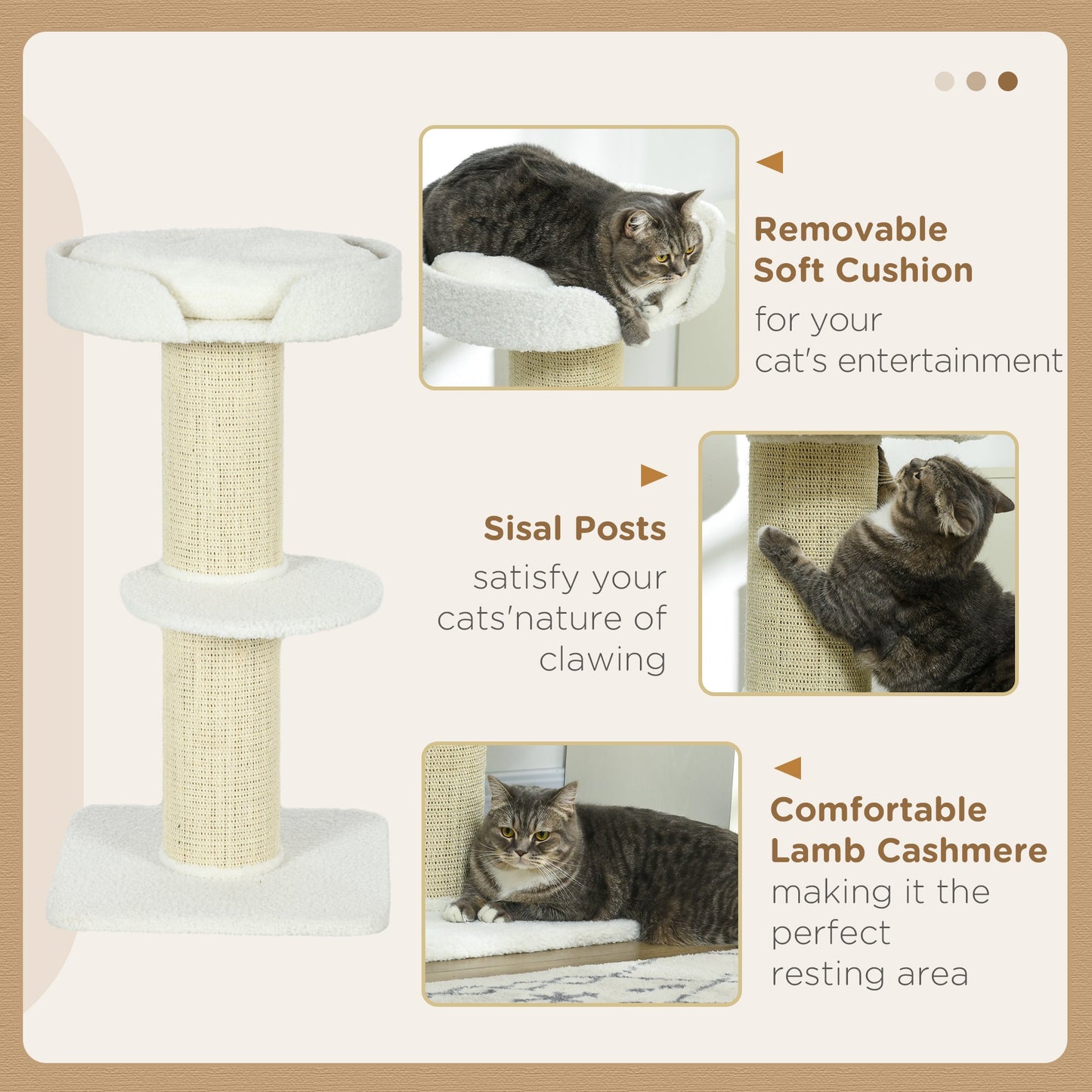 PawHut 2 Tier Sisal Sherpa Cat Tree with Basket Cushion Sisal Post Cream White