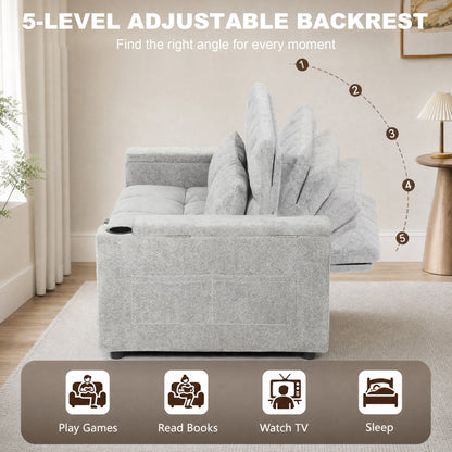 HOMCOM 2 Seater Sofa Bed, 3-in-1 Convertible Pull Out Sleeper Bed with Hidden Table, USB Port, Armrest Storage, Grey