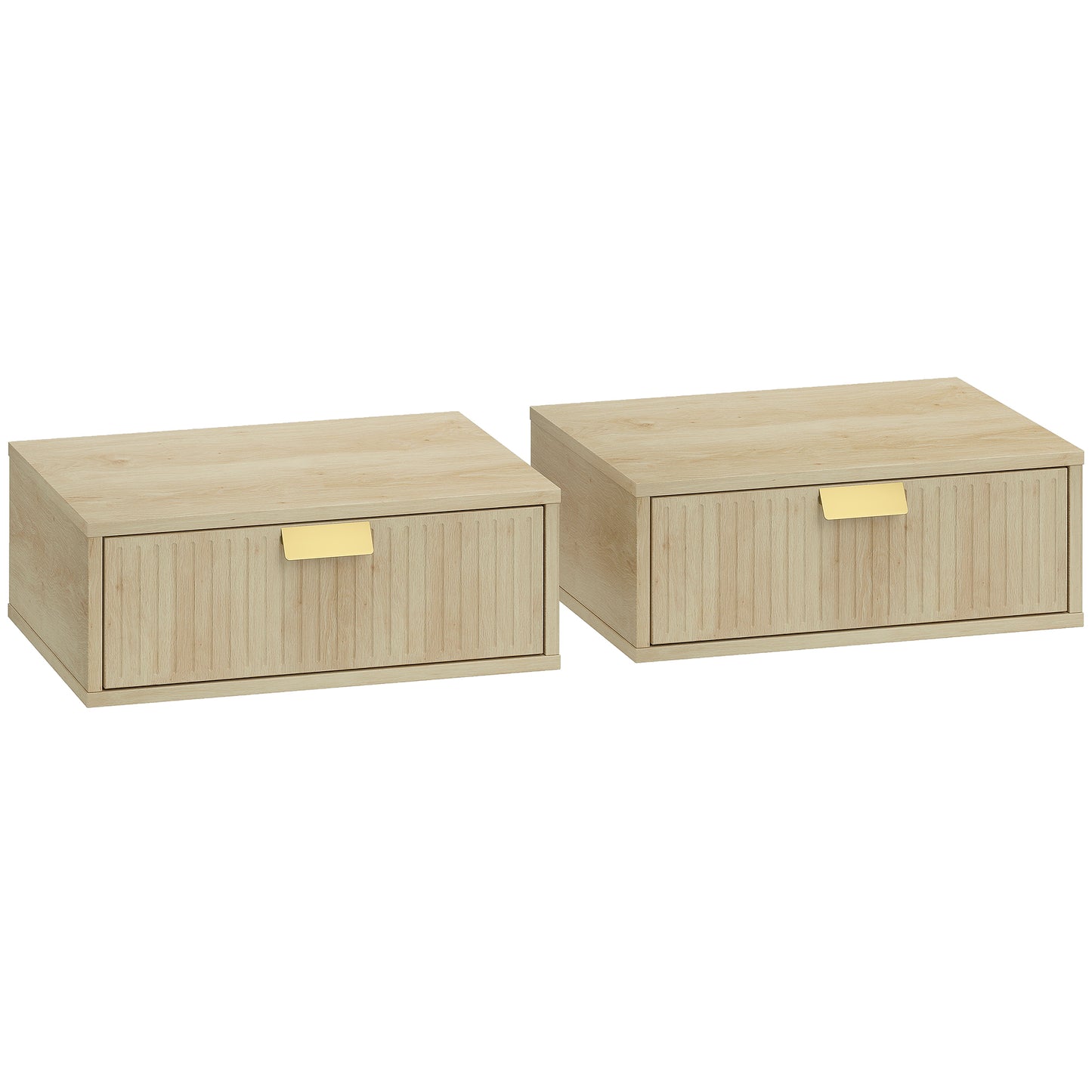 HOMCOM Modern Floating Nightstands Set of 2, Wall Mounted Bedside Tables with Wave Drawer Oak