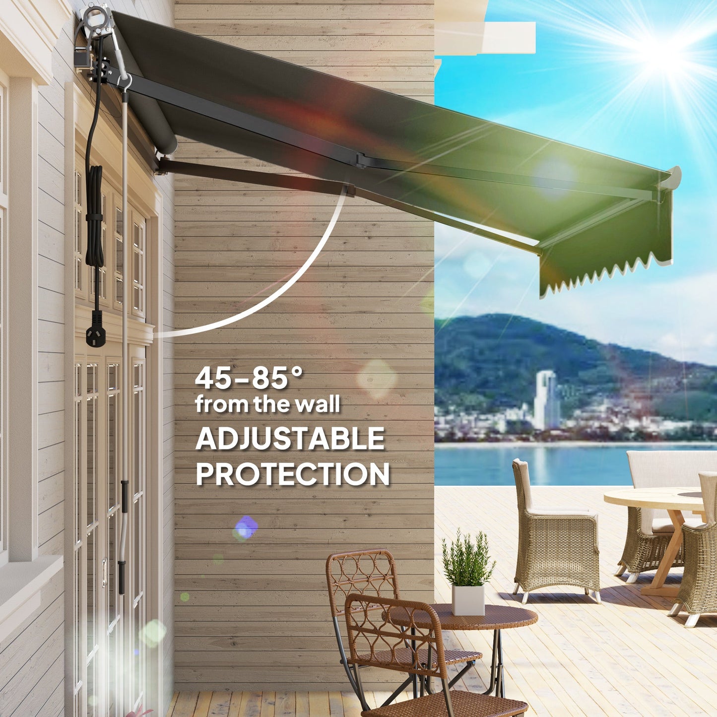 Outsunny 3 x 2,5 m markiza elektryczna z pilotem, aluminiowa rama, markiza zwijana DIY, osłona przeciwsłoneczna UV30+ do drzwi tarasowych i okien, ciemnoszara