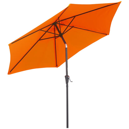 Outsunny 2.6M Parasol ogrodowy z pochylanym i korbowym uchwytem, ​​zewnętrzny parasol przeciwsłoneczny z aluminiową ramą, pomarańczowy