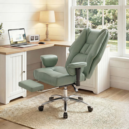 HOMCOM Executive Office Chair, Reclining Desk Chair with Footrest, Adjustable Armrests, Pet Friendly Faux Leather, Green