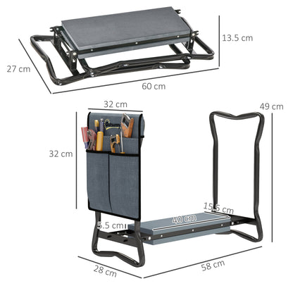 Outsunny Steel Frame Padded Garden Kneeler z torbą na narzędzia - szary