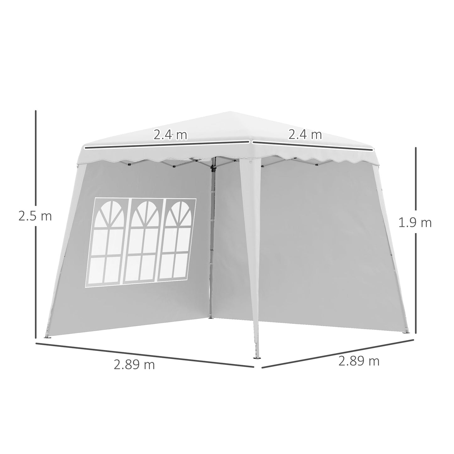 2.9 x 2.9m Pop Up Gazebo with 2 Sides, Slant Legs and Carry Bag, Height Adjustable UV50+ Party Tent Event Shelter for Garden, Patio, White