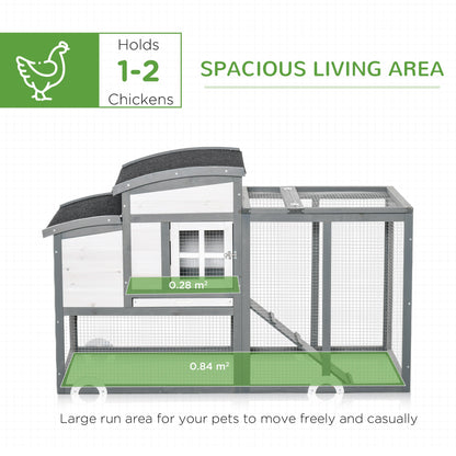 PawHut Deluxe Chicken Coop, Hen House, Wooden Poultry Cage w/ Outdoor Run, Nesting Box, Removable Tray, Openable Roof, 140 x 67 x 88.5cm