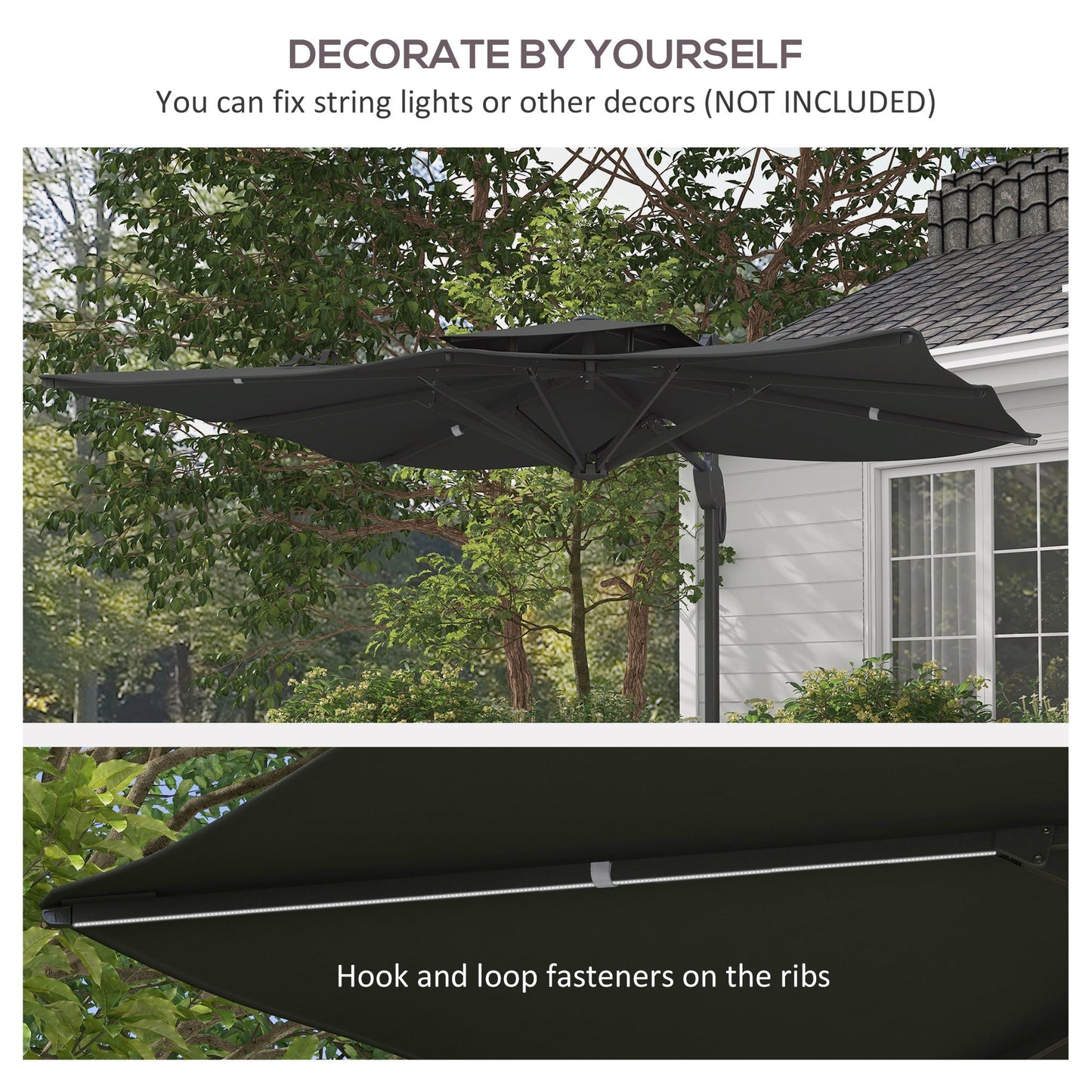 Outsunny Garden Parasol, 3(m) Cantilever Parasol with Hydraulic Mechanism, Dual Vented Top, 8 Ribs, Cross Base, Grey