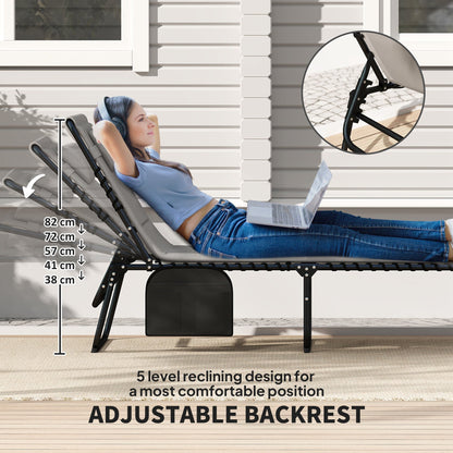 Outsunny Set of Two Reclining Sun Loungers - Light Grey