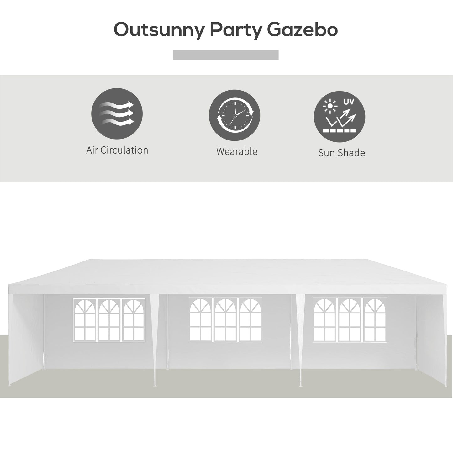 Outsunny Garden Gazebo 9 x 3 Marquee Party Wedding Tent Canopy, White