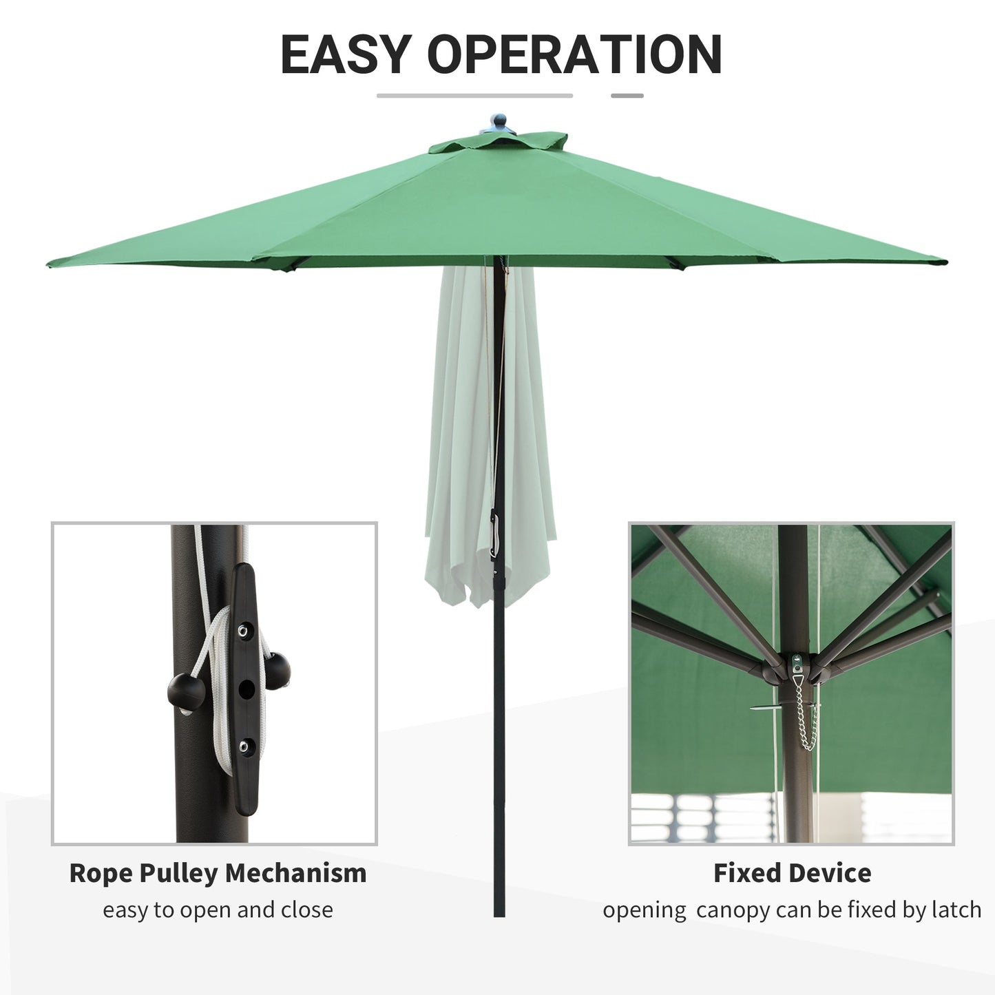 Outsunny 2.8m Garden Parasol Umbrella, Round Outdoor Market Table Umbrella Sun Shade Canopy, Green