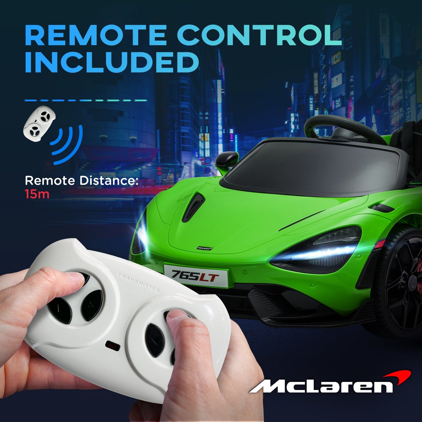 AIYAPLAY McLaren 765LT Licensed 12V Kids Electric Ride on Car with Butterfly Doors Remote Control Transport Wheels Green