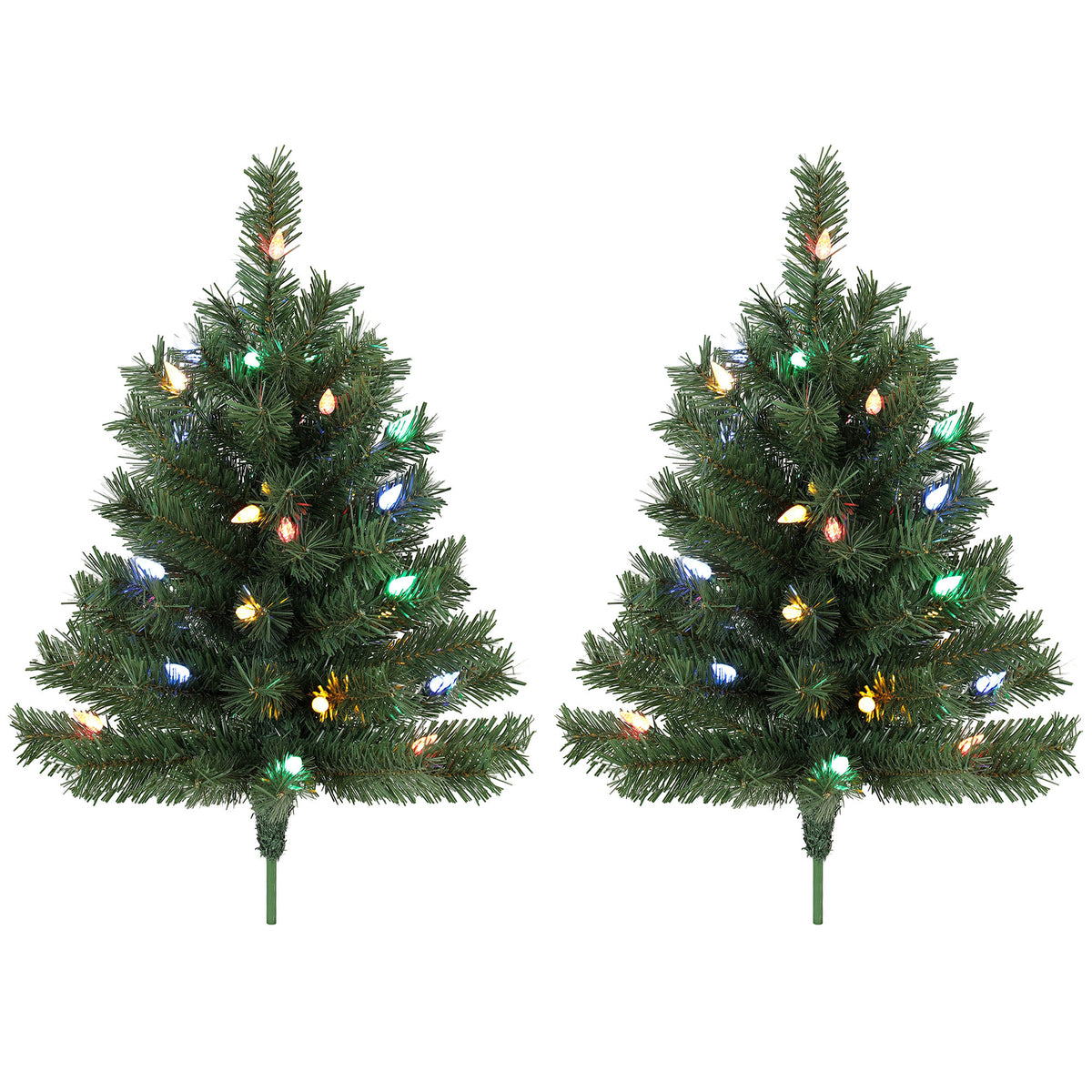 HOMCOM 60 cm Prelit Christmas Tree, 2 Packs Artificial Christmas Trees with 60 Colourful LED Lights, 130 Tips, Green